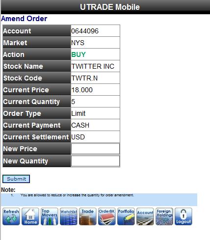 Managing Your Orders 2. Amending Orders a. Click on Amend of the particular order row b. Enter a new lower quantity c.