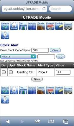 Stock Alert Edit Add/Amend Stock Alerts a. Select Stock Alert from the Main Menu b. Enter two characters of the Stock Code or Name to perform a smart search and select your desired result c.