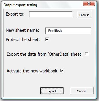 Using the file browser you can either choose the existing file or create a new one. The other options in the form specify the export setting.