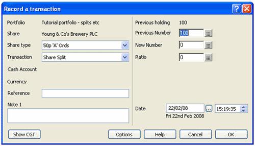 2 of 7 06/07/2011 16:23 From the transaction screen, right click, go to Other transaction and select Share Split.