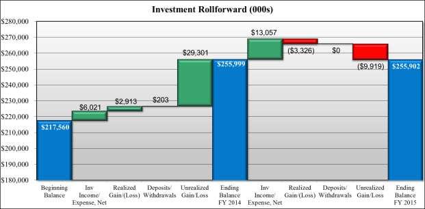 $217,559,367 $255,998,283 $255,902,099 During FY 2015, GSRN s investments had a 0.5% return. The investment balance was largely unchanged year over year.