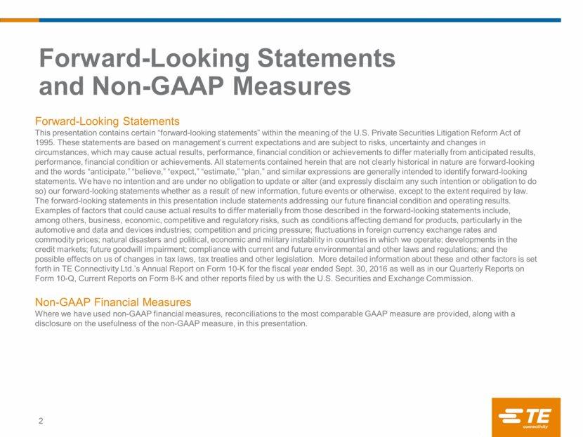 Forward-Looking Statements and Non-GAAP Measures 2 Forward-Looking Statements This presentation contains certain forward-looking statements within the meaning of the U.S. Private Securities Litigation Reform Act of 1995.