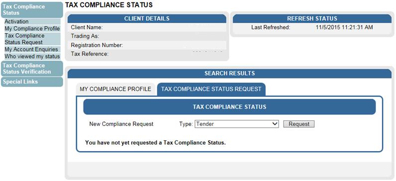 Tax Compliance Status Request The tax