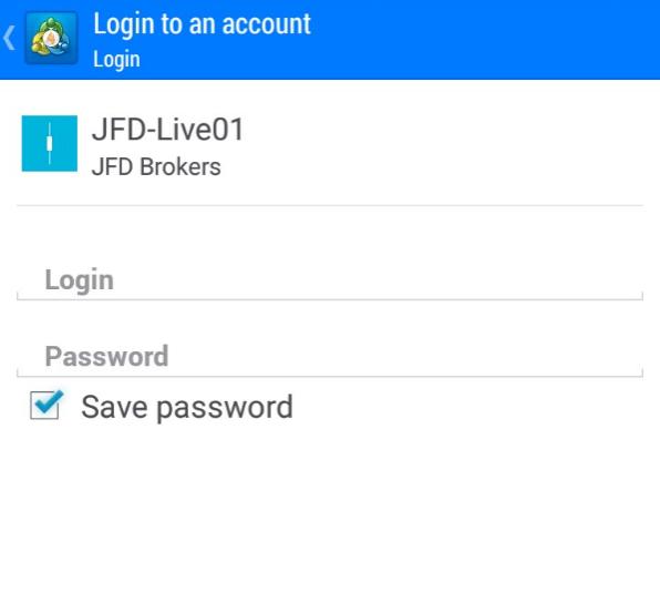 To connect to your Live account, select the JFD-Live0 or JFD-Live0 server (). On the next step you will be directed to the Login page.