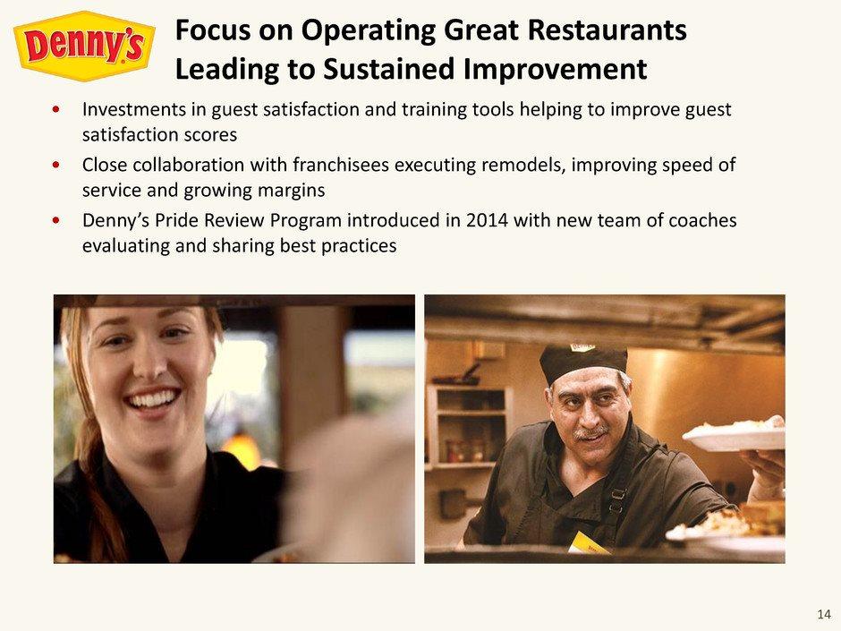 14 Investments in guest satisfaction and training tools helping to improve guest satisfaction scores Close collaboration with franchisees executing remodels, improving speed of service and
