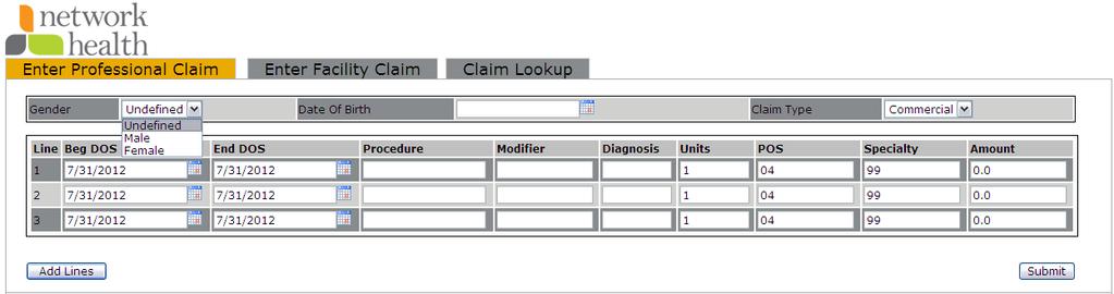 Claims Edit Portal User Interface The following are covered in this section: 1. Enter Professional Claim Function 2. Enter Facility Claim Function 3. Claim Lookup Function 4.