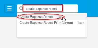 # INSTRUCTIONS SCREENSHOT 3 You can access to the Create Expense Report by following options: Option1: In the home page, click on the Expenses icon, then select Create Expense Report Option2: Type