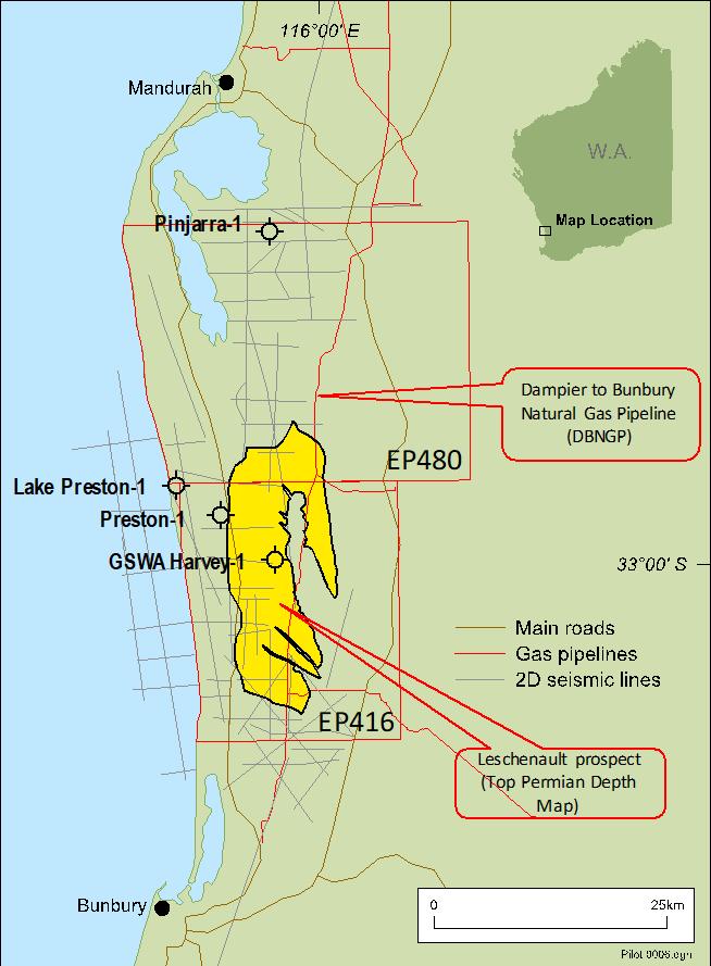 EP416 & EP480 Exploration Permits (Operator, 60%) Earlier this year, Pilot Energy commenced engagement of land owners to conduct a geochemical survey over the Leschenault conventional gas prospect.