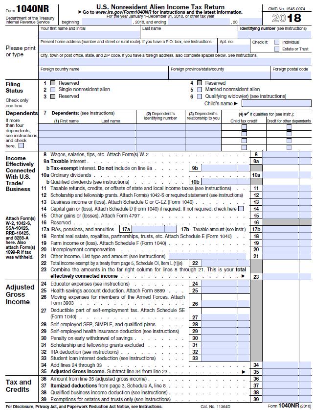 1040NR Tax Form For