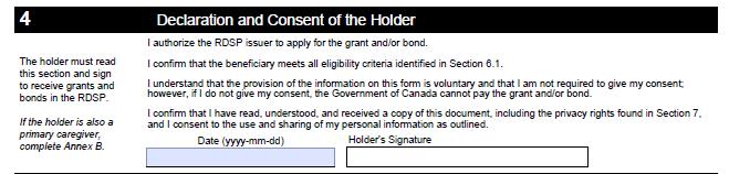 Note: Whether or not the holder is the beneficiary, consent must be provided in section 4 of the application.