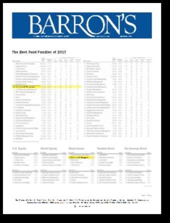 Families #10 Overall ranking for 2017 #21 Overall ranking for 2016 #25 Overall ranking for 2015 Barron s / Lipper Fund Family Rankings #15 Overall ranking for 2014 Notes: 32 mutual funds and ETFs did