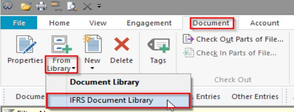 2. Click on Document in the Ribbon, and select From Library.