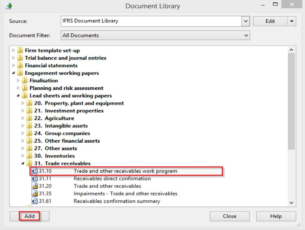 Locate the document you wish to insert, and click on Add: 4.
