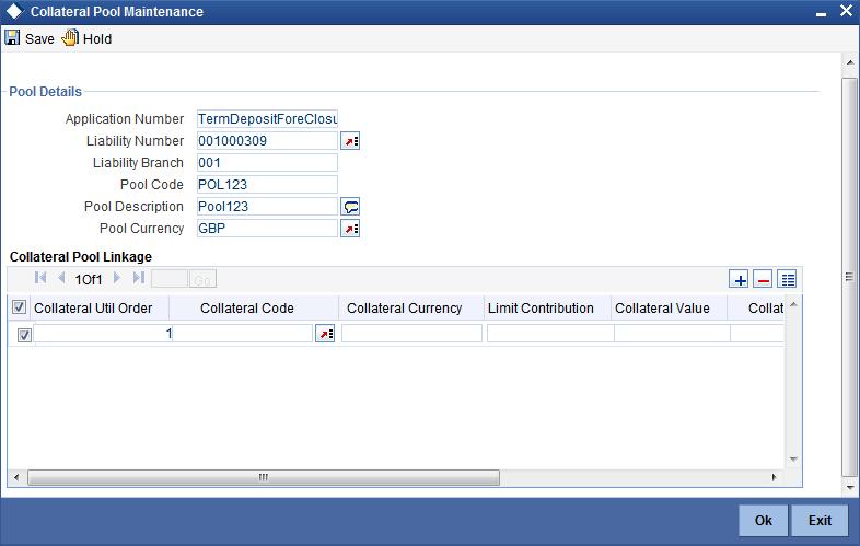 1.3.4 Maintaining Collateral Pool Details Click on Limits button to invoke the Collateral Pool Maintenance screen. Pool Details Application Number The system displays the application number.