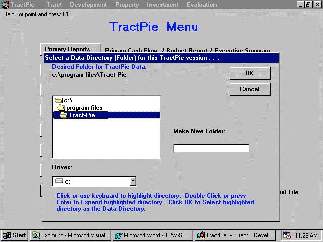 Section 3: How to Use Tract-PIE Selecting a Data Directory (Folder) for Tract-PIE Files Your Tract-PIE input data files and calculated report files may reside in the same directory (folder) as the