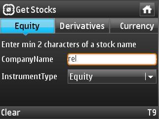 o The user will have to enter a keyword of atleast two characters of the scrip name in the CompanyName field o For a stock search, the user will have to select equity
