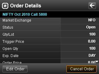 Edit Order: An open order is modified either from the order history window by clicking on Edit Order or from the main screen of the Order Book by clicking on a particular order and