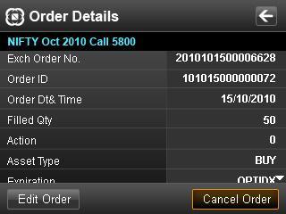 o Cancel Order: An open order is cancelled either from the order history window by clicking on Cancel