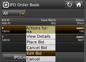 The following details shall be displayed in the main screen of the IPO Order Book: o Bid ID o App ID o Issue Name o Qty o Status
