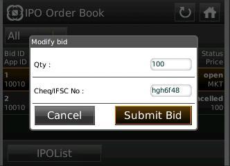 15.2.2. Edit Bid When the Bid 1 is placed with Cutoff option as Yes, only the following fields