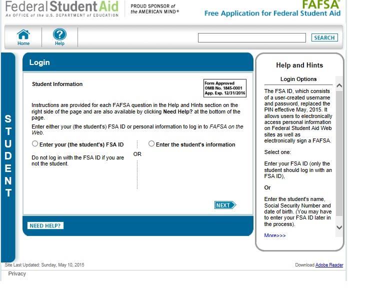 gov choose Login Choose to enter your (the students) FSA ID or enter the students