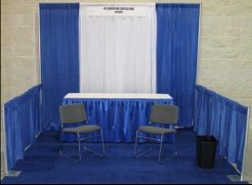 DÉCOR PACKAGE OPTION 1 DRAPE COLOR IS BLUE AND WHITE. SKIRT COLOR: (CHOOSE BELOW) Special applies to 7 x 10 exhibits only Décor Package will be available at show site Payment policy applies.