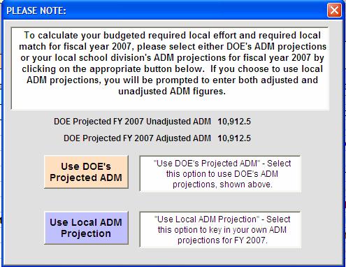 5: ADM projection user form If you wish to use your locally developed ADM projections, select the button labeled Use Local ADM Projection.