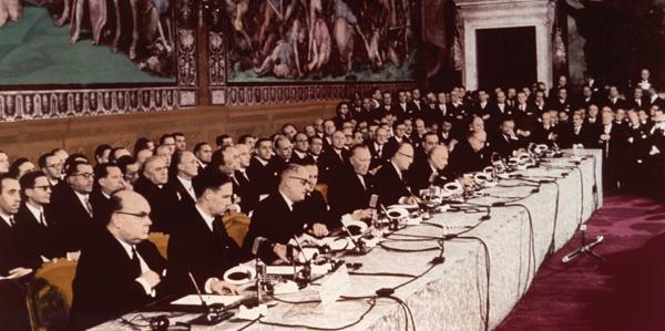 1957: Treaty of Rome The six founding countries expanded cooperation to other economic
