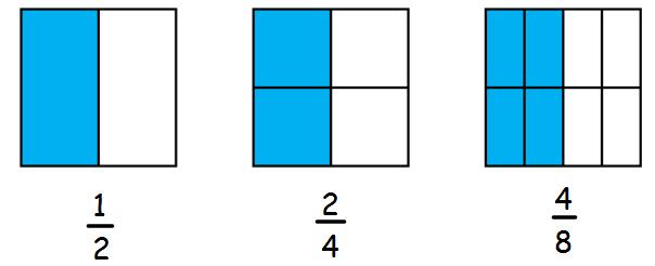 Equivalent fractions All of the fractions below represent the same proportion. They are called equivalent fractions.