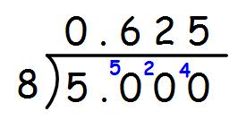 Changing a fraction into a decimal Divide the numerator by the denominator For example, write as a decimal Work out 5 8