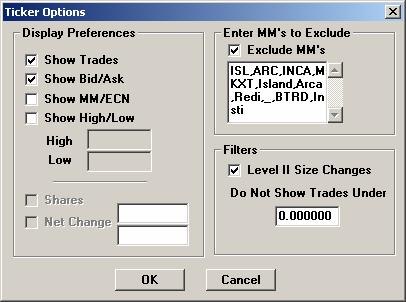 - Click on Preferences. The Ticker Options box will appear (see fig 11-4).