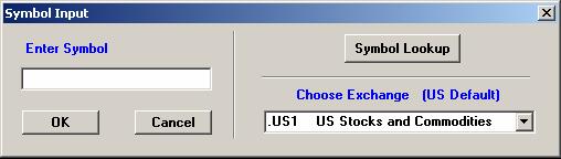 - Click on Symbol on the Menu Bar. - Click on Lookup Symbol. A Symbol Input box appears (see fig. 5-17). Figure 5-17: An example of the Symbol Input box.