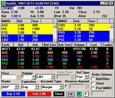 8.7 Entering Option Orders WH Expert Elite gives the options trader the ability and flexibility to Route option orders to the following: - The Best Bid or Offer, - The Exchange of your choice, -