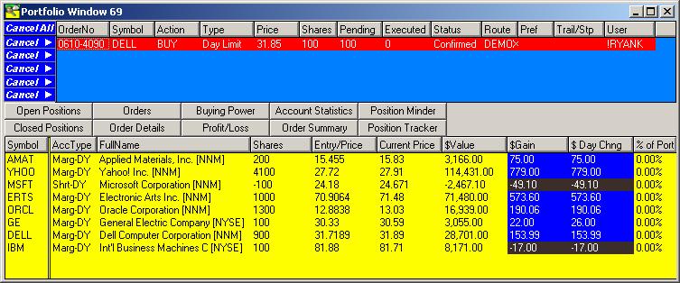 9.1 Portfolio Analysis Window The Portfolio Analysis Window helps you manage your accounts, giving you a total overview of your trading. All account information and positions are updated in real time.