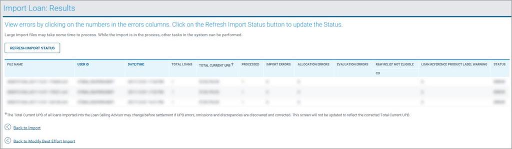 a) If the Status is In Progress, click the Refresh Import Status button until the status changes to Completed.