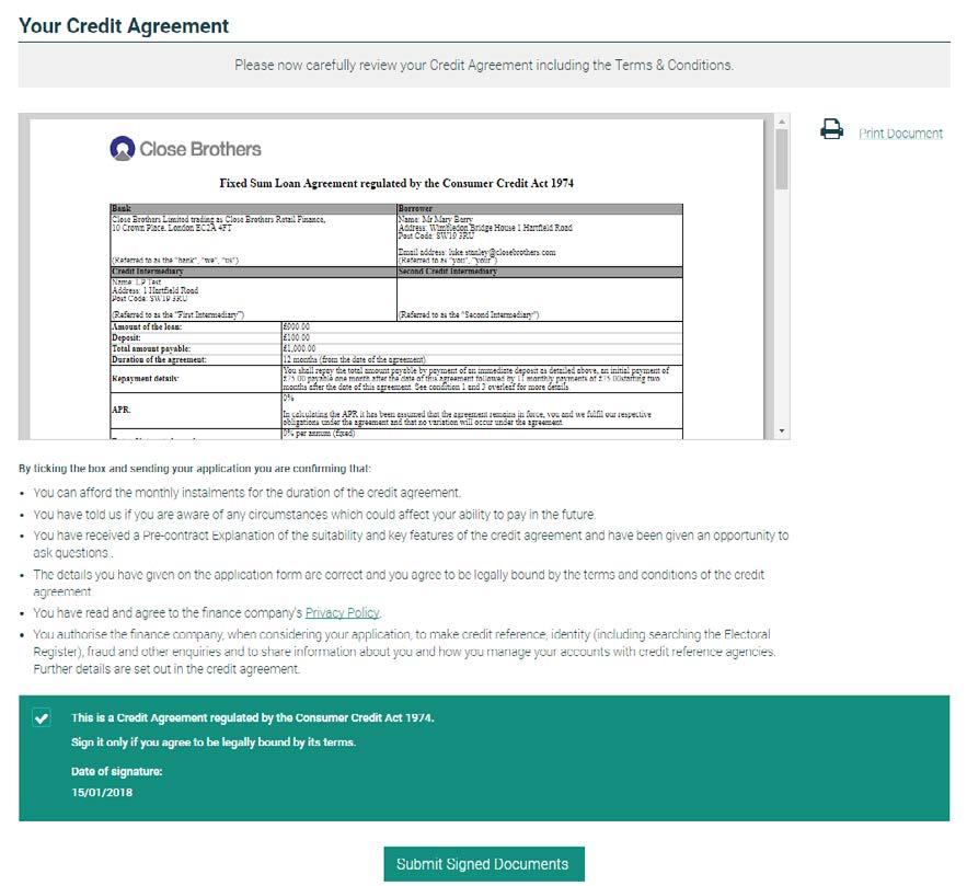 ??? Credit Agreement & E-Signature Finally the customer is prompted to review and sign their credit