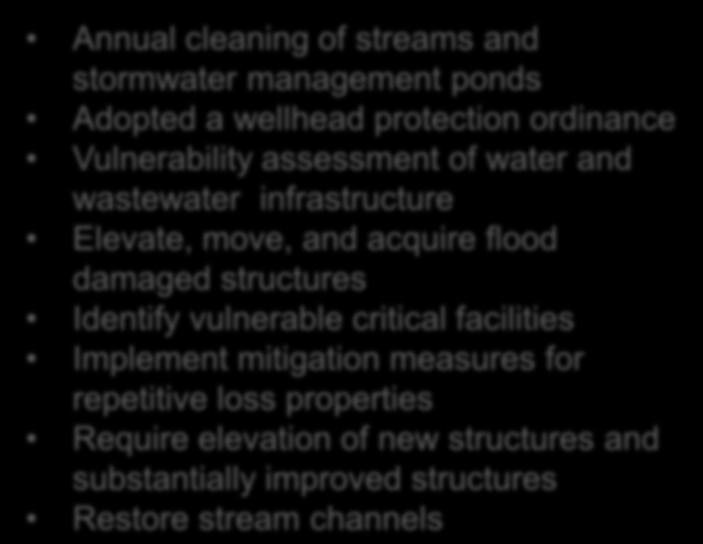 protection ordinance Vulnerability assessment of water and wastewater infrastructure Elevate, move, and acquire flood damaged