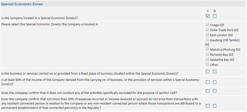 Special Economic Zones From the 2017 year of assessment onwards, the return will expand with the following section if Yes is responded to the Is the company a qualifying company as defined in section