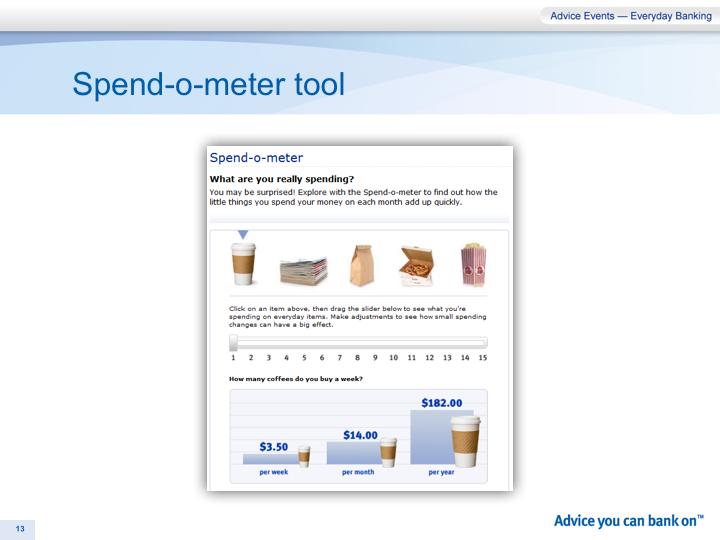 The Spend-o-meter tool calculates how much you can save each year by changing a few common spending behaviours.