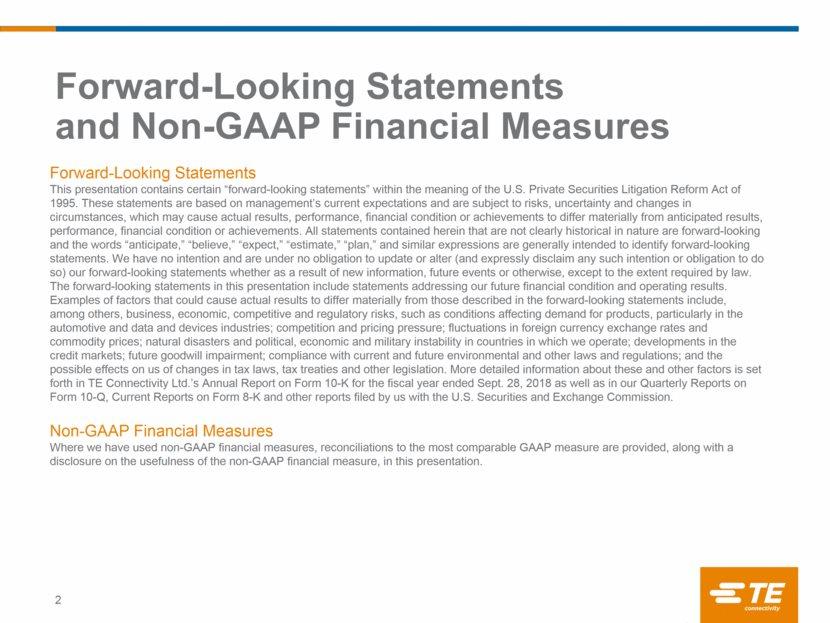 Forward-Looking Statements and Non-GAAP Financial Measures 2 Forward-Looking Statements This presentation contains certain forward-looking statements within the meaning of the U.S. Private Securities Litigation Reform Act of 1995.