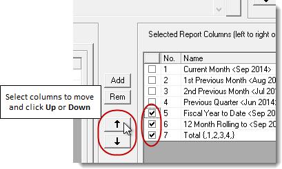 To modify the presentation order of report columns, simply select the column(s) to be moved, and