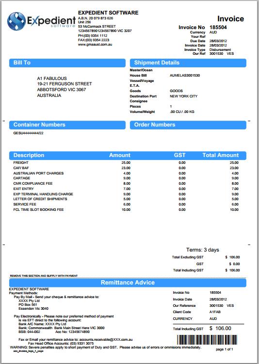 Below is a copy of an example invoice print: To modify this information go to: Main Menu/Administration/Company Details/Terms Printouts.