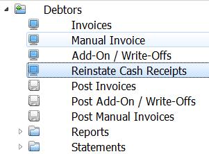 Reinstating Cash Receipts The screen prompts the user immediately for the Client