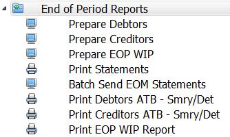 Statement 2 (End Of Month) The other Statement Print option is available via the End of Period Reports Menu as shown below: This option is used when you wish to run statements for customers as at the