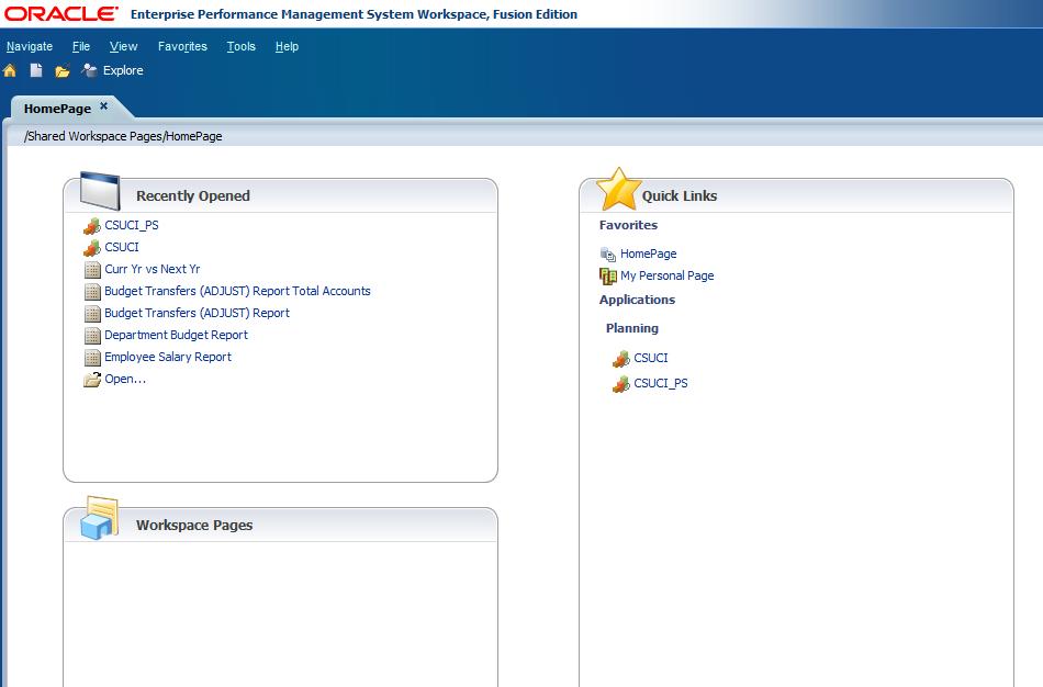 Navigating Hyperion Workspace User Interface To access Planning: