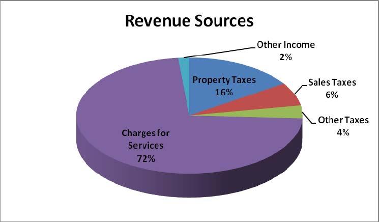 The City s total revenues for the year ended September 30, 2010, was $14,583,994 with a significant portion, 72%, of the City s total revenue coming from charges for services, 16% from property