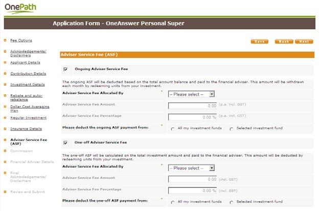 Selecting Adviser Service Fees This page of the application form is optional 1.