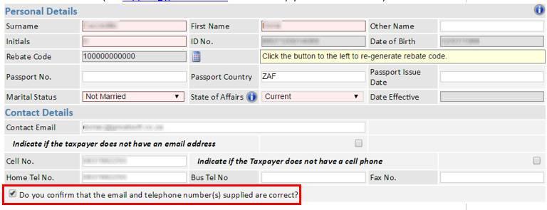 . Flagging this check box is mandatory to enable submission to SARS efiling.