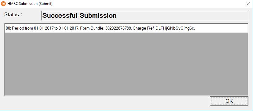 After clicking Submit you will be presented with a screen similar to the following if the submission has been