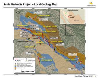 [Santa Gertrudis Project Local Geology Map] Recent assay results from the Greta and Viviana zones have confirmed that high-grade mineralization can be extended along structurally-controlled feeders.